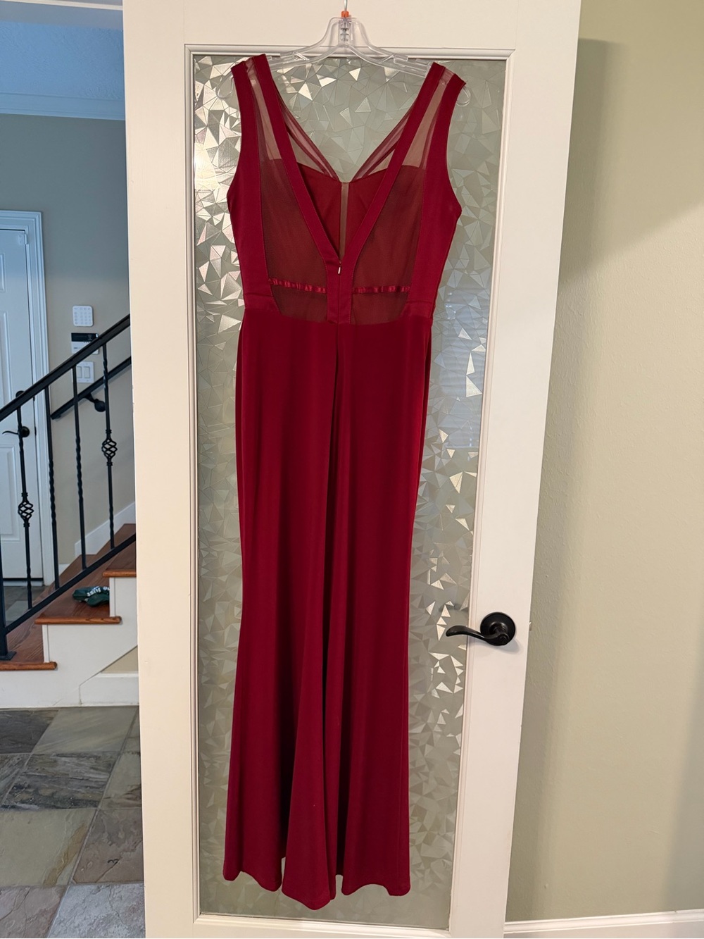 Mes Demoiselles Wine Red Sheer-Panel Evening Gown